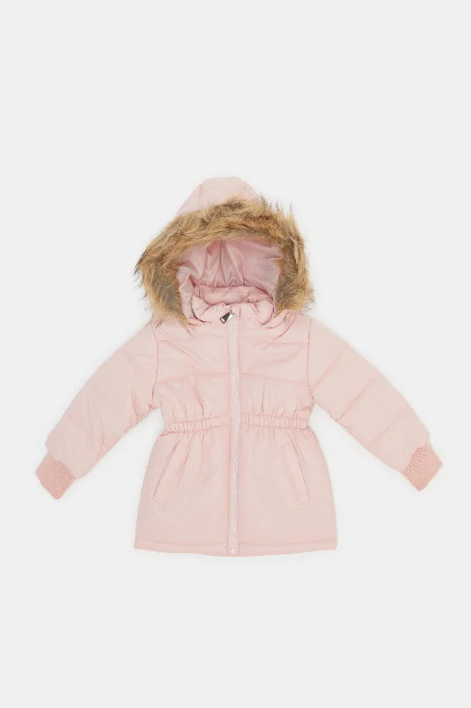 Infant Girls Pink Fur Hooded Jacket Women's Adidas jackets