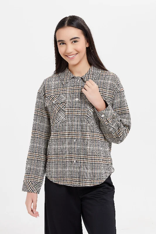 Senior Girls Brown Checkered Jacket Women's cropped jackets