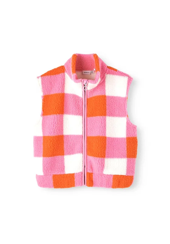 Name It Kid Girl Nafluf Cropped Teddy Vest, Pink Cosmos Women's college jackets