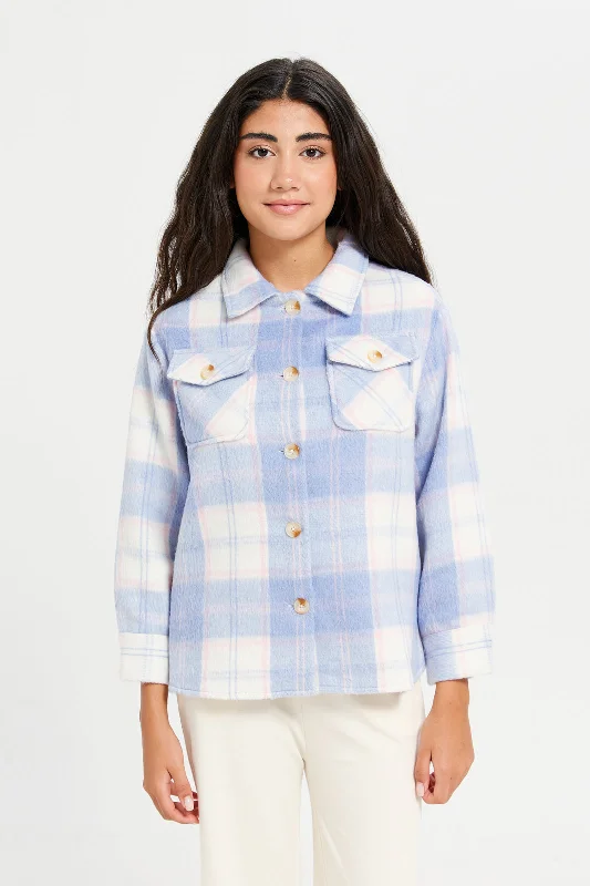 Senior Girls Blue Checkered Shacket Women's summer jackets