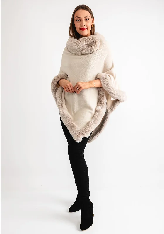 Serafina Collection Faux Fur Knit One Size Poncho, Beige Women's cool weather jackets