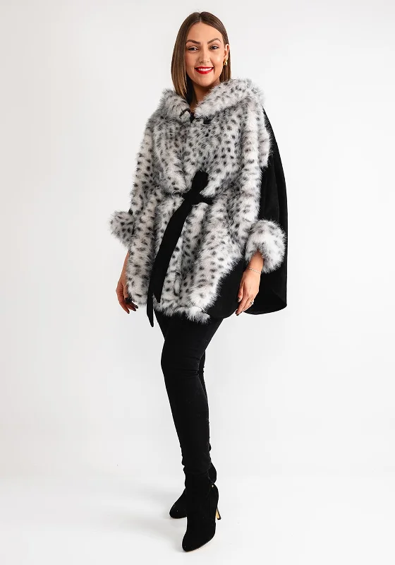 Serafina Collection Hooded Faux Fur One Size Poncho, Grey Women's wool jackets