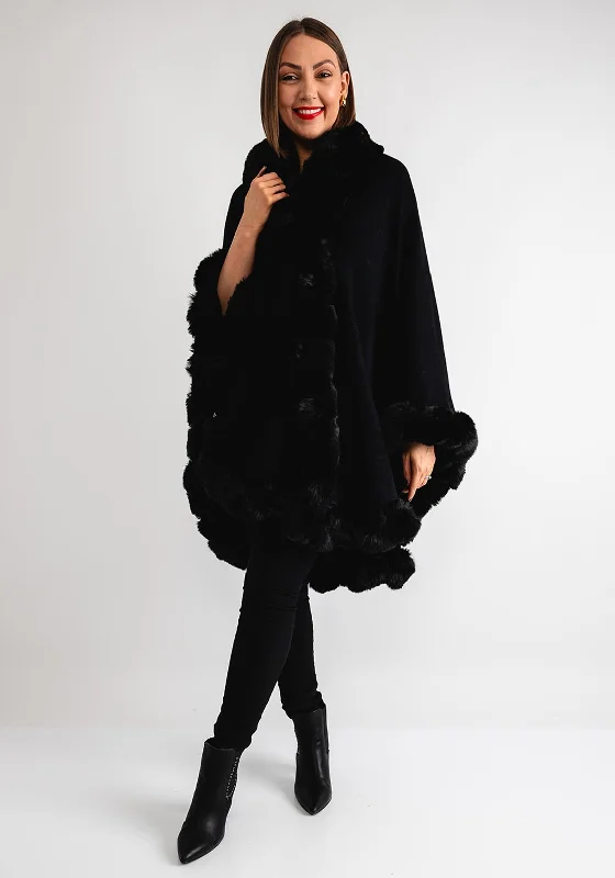 Serafina Collection Faux Fur One Size Poncho, Black Women's heated jackets