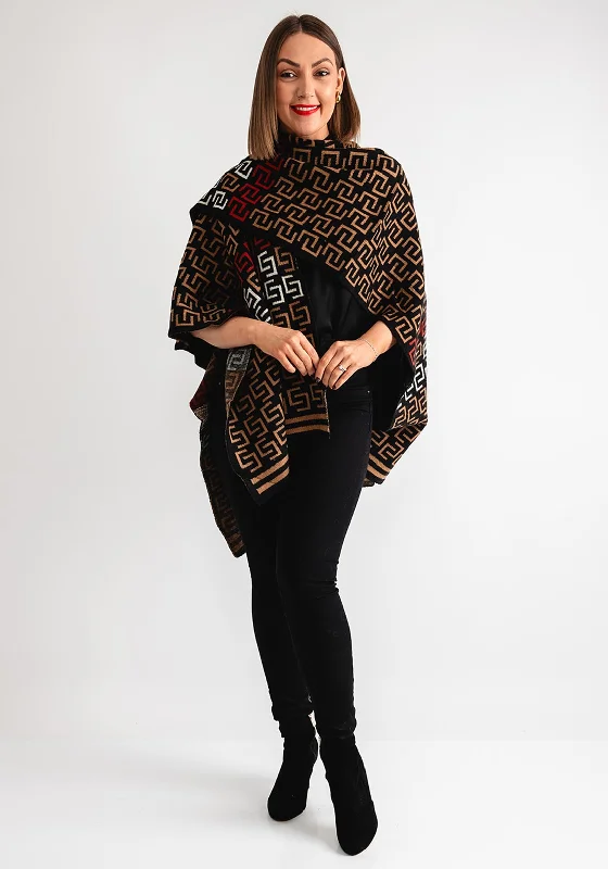 Serafina Collection Printed Knit One Size Poncho, Black Women's best value jackets