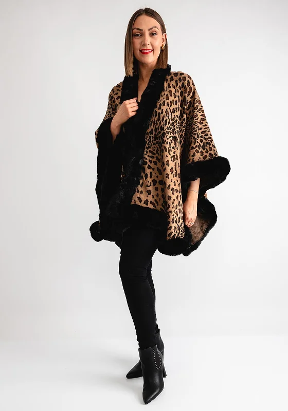 Serafina Collection Faux Fur One Size Poncho, Leopard Women's Nike jackets