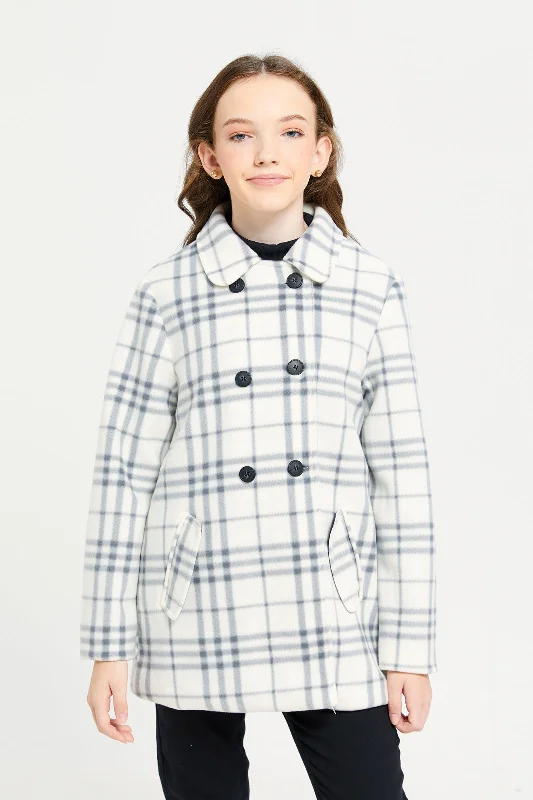 Senior Girls White Checkered Jacket Women's business casual jackets