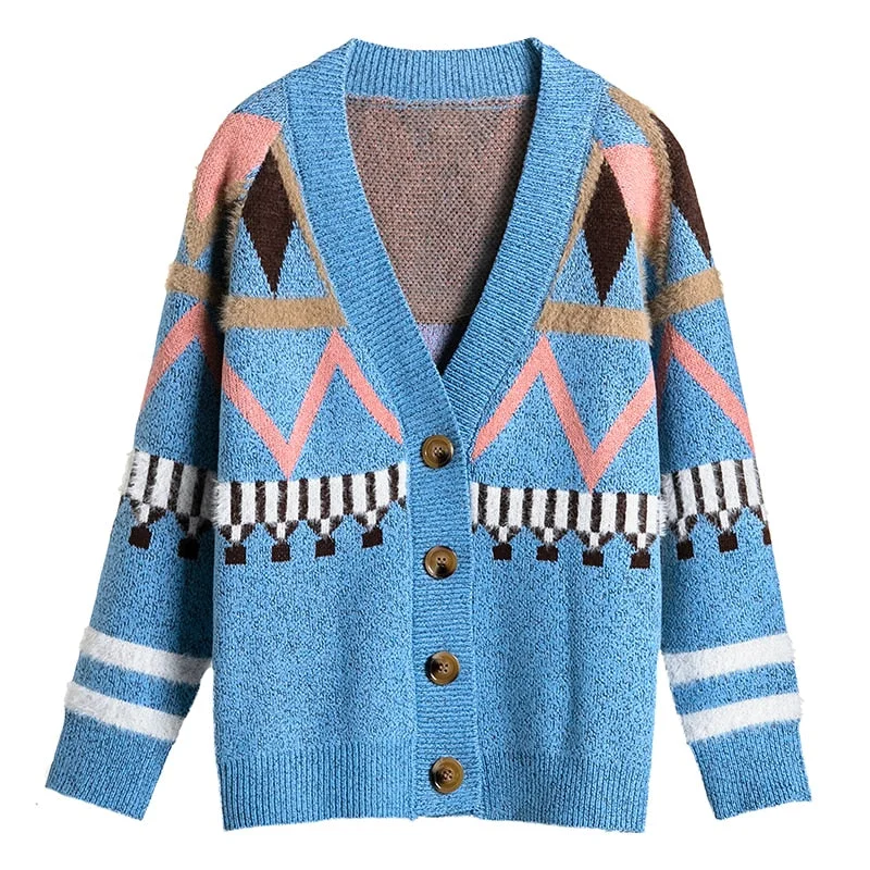 Geometric Print Leisure Sweater Cardigan Women Women’s Hoodie Pullover