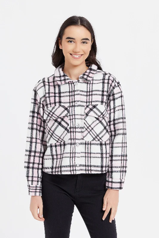 Senior Girls Pink And Black Checkered Jacket Women's work jackets