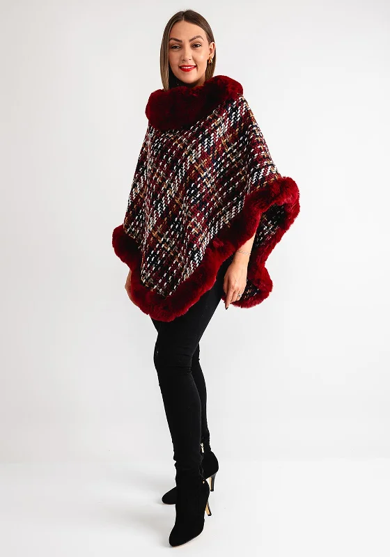 Serafina Collection Tartan Faux Fur One Size Poncho, Bordeaux Women's office jackets