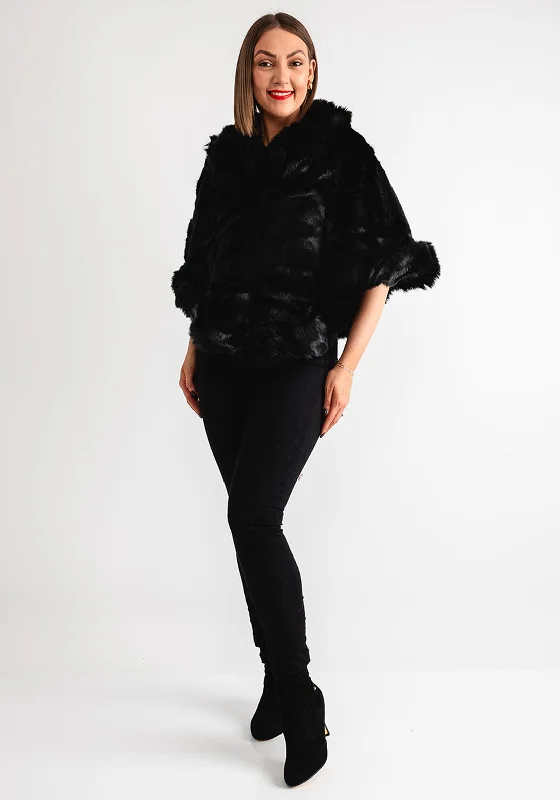 Serafina Collection Faux Fur One Size Poncho Cape, Black Women's trendy jackets