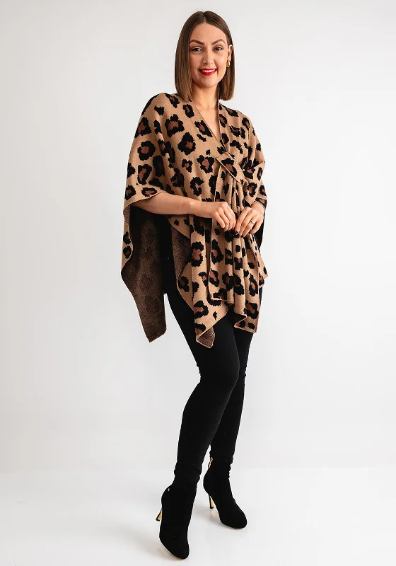 Serafina Collection Leopard Knit One Size Poncho, Camel Women's smart jackets