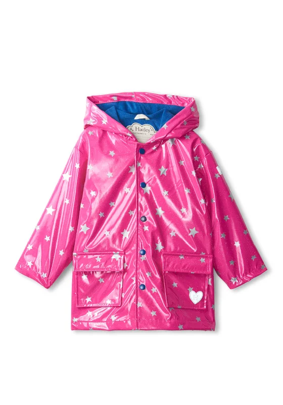 Hatley Mini Girls Glitter Stars Raincoat, Raspberry Rose Women's UV protection jackets