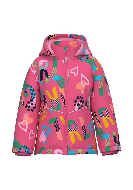 Name It Kid Girl Print Padded Maxi Jacket, Pink Flambe Women's thermal jackets