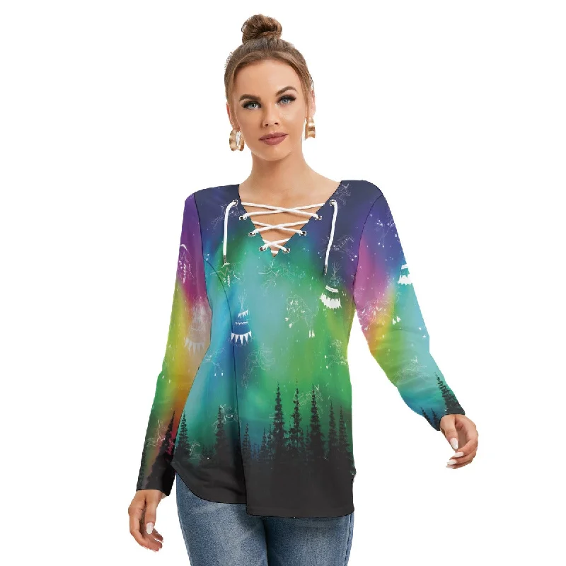 Aurora Medicine Animals Women's Long Sleeve Neckline Tie Sweatshirt Comfy Pullover Sweatshirt