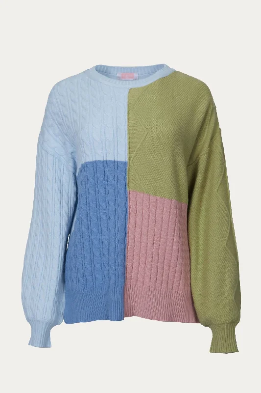 Cable-Knit Colorblock Sweater In Brown/cream Party sweaters