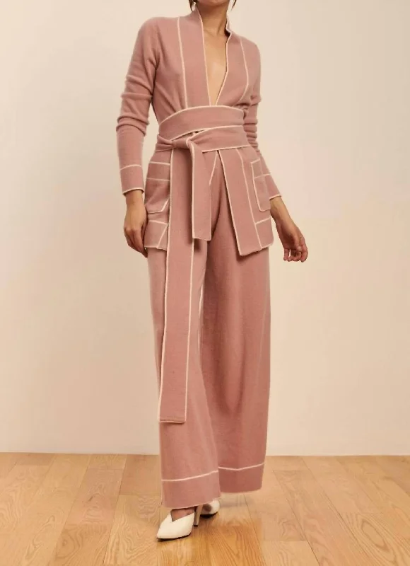 Diableret Belted Cashmere Cardigan In Dusty Pink/cream Soft-touch sweaters