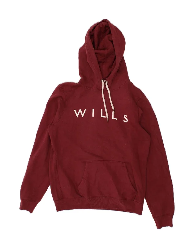 JACK WILLS Womens Graphic Hoodie Jumper UK 14 Large  Burgundy Cotton College sweaters