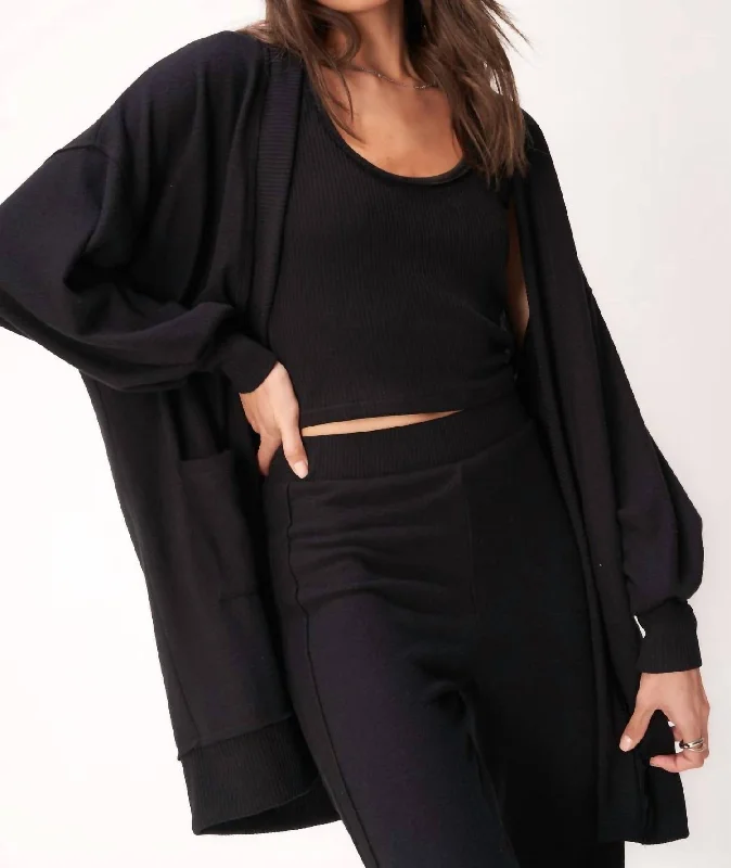 Just Relax Cozy Seamed Cardigan In Black Fashionable sweaters