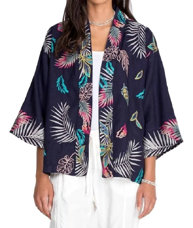 Kaluhi Linen Cropped Kimono In Deep Navy Edgy sweaters