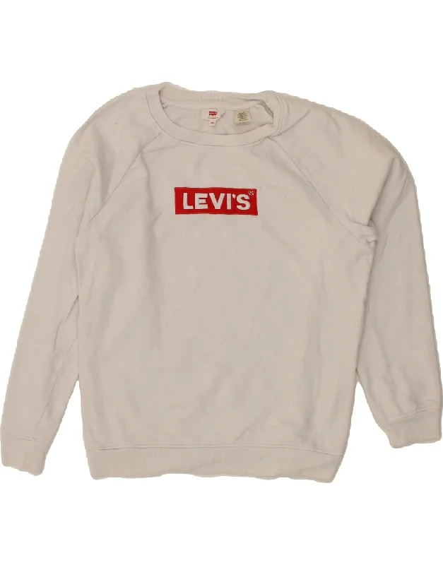 LEVI'S Womens Oversized Graphic Sweatshirt Jumper UK 2 2XS White Cotton Must-have sweaters for this season