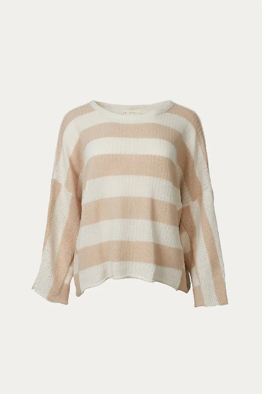 Lightweight Striped Cotton Sweater In Beige/ivory High-end sweaters