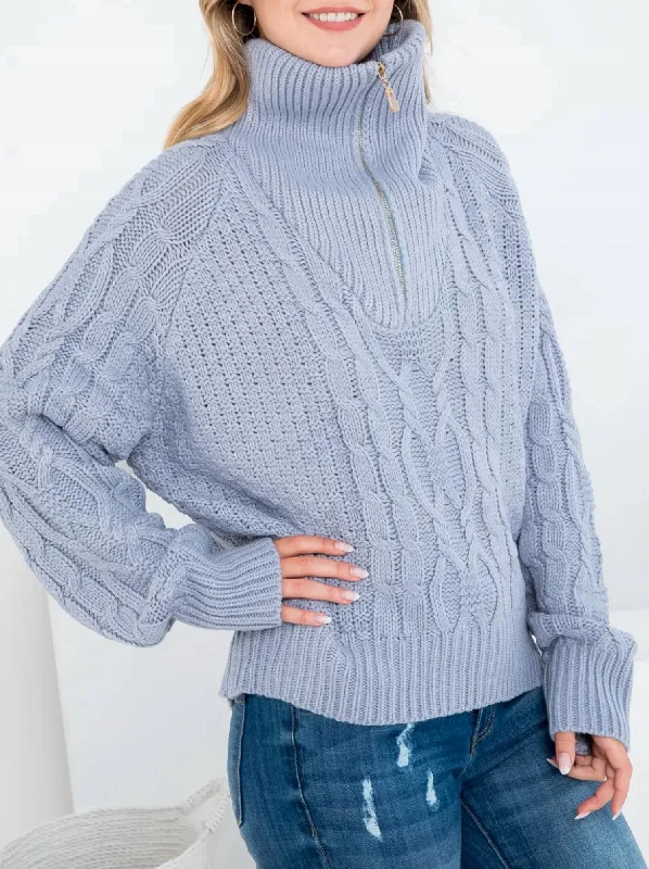 Oversized Cable-Knit Half-Zip Sweater In Slate Grey Best sweaters for casual wear