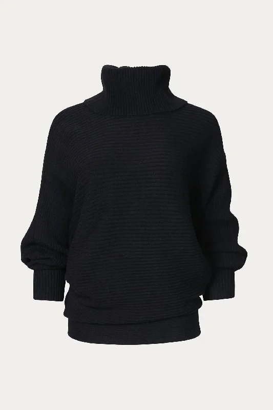 Oversized Ribbed-Knit Turtleneck Sweater In Black Softest cashmere sweaters