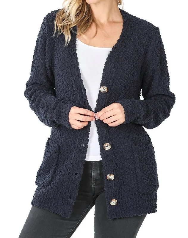 Popcorn Button Down Cardigan In Midnight Navy Vintage sweaters