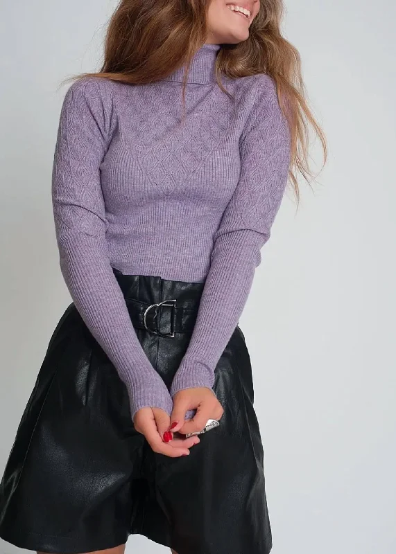 Stretch-Knit Turtleneck Sweater In Purple Formal sweaters