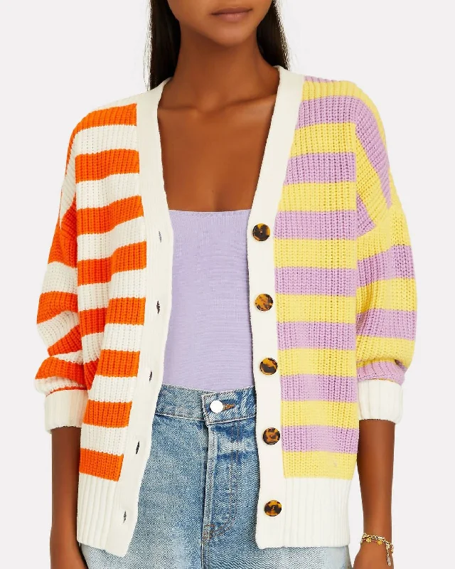 Two-Tone Stripe Cardigan In White Stripe Women's fashion sweaters sale