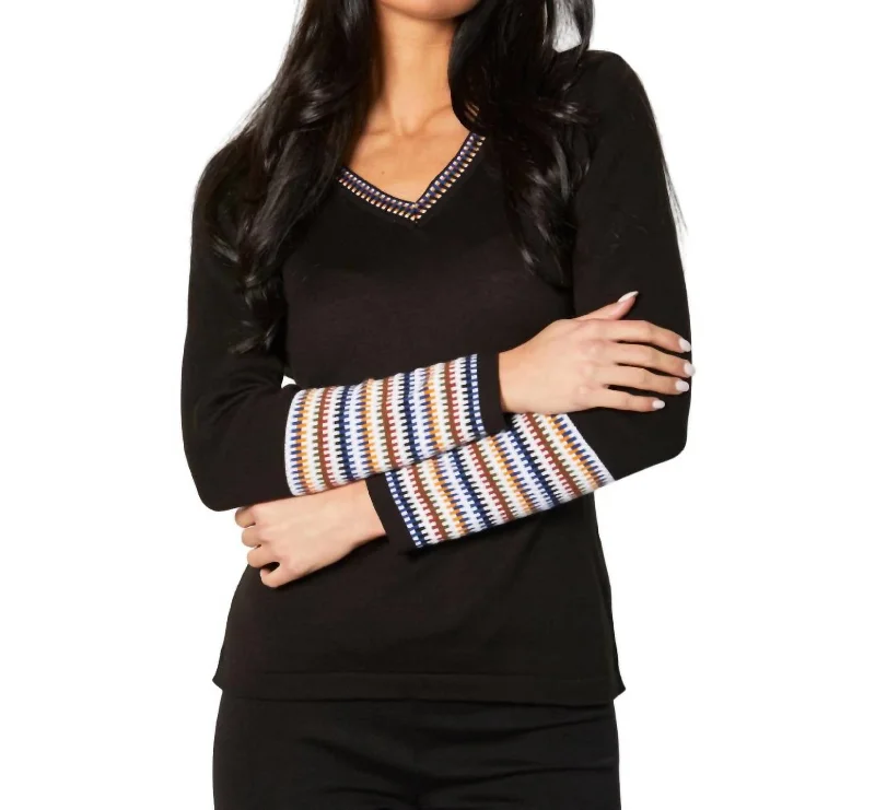 V-Neck Sweater In Black/multi Fall sweaters