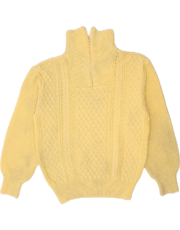 VINTAGE Womens Zip Neck Jumper Sweater UK 14 Medium Yellow Work sweaters