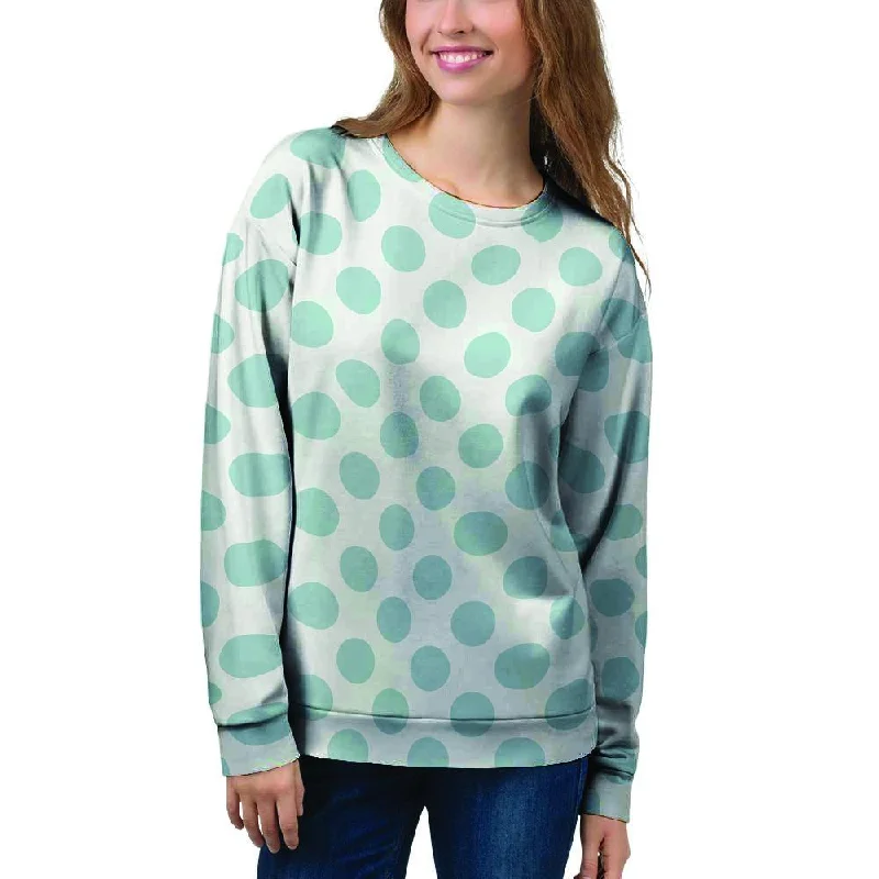 White and Teal Polka Dot Women's Sweatshirt Lightweight sweaters for spring