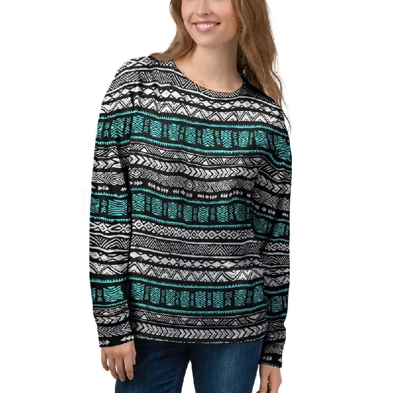 White and Turquoise Tribal Navajo Hand Drawn Women's Sweatshirt Men's wool sweaters discount