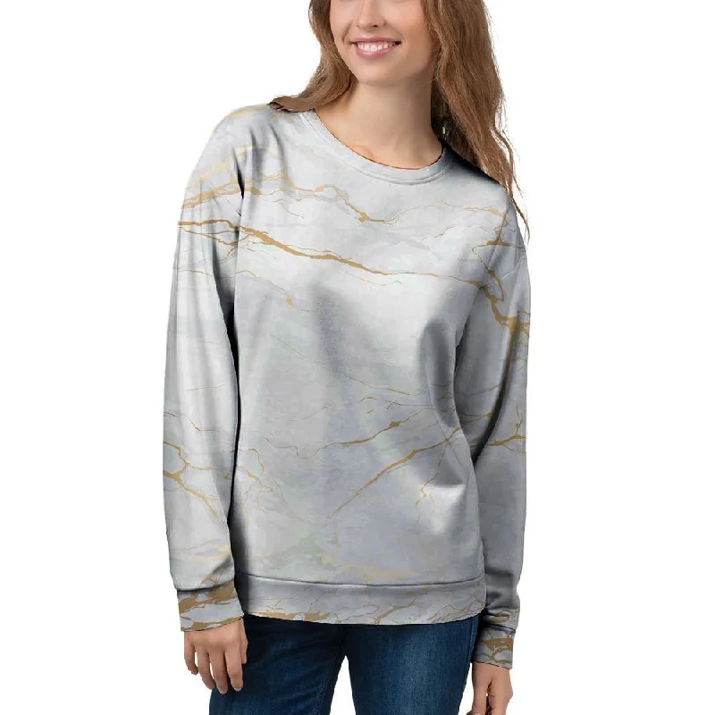 White Gold Marble Women's Sweatshirt Best sweaters for travel