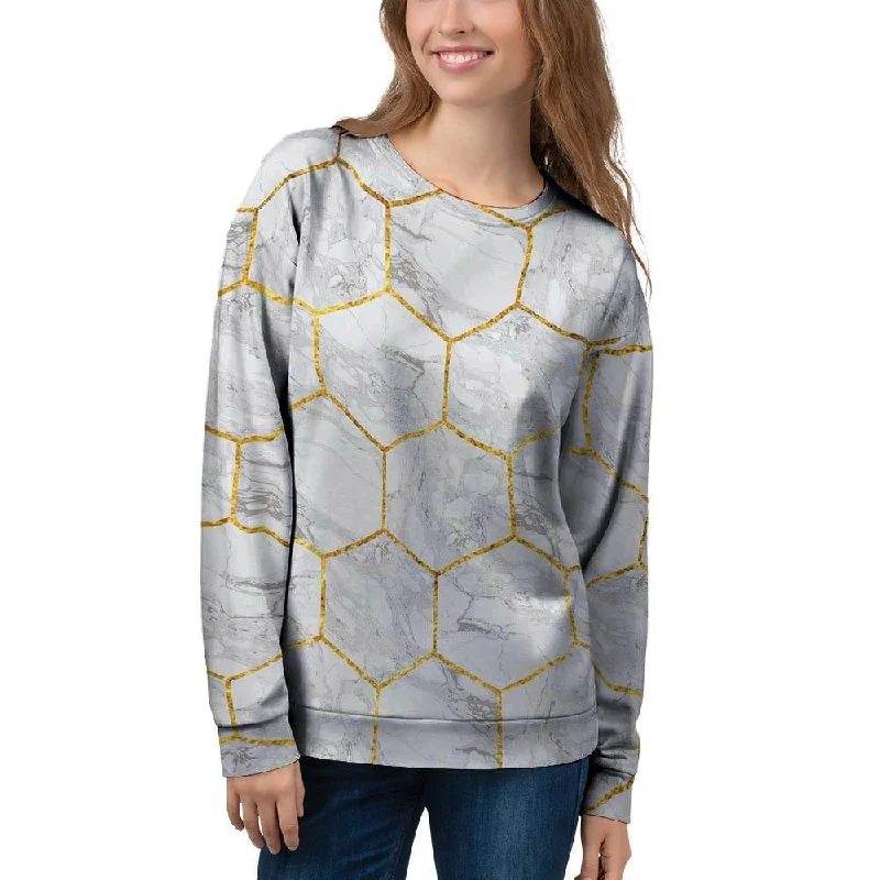 White Gold Tile Marble Women's Sweatshirt Best value sweaters