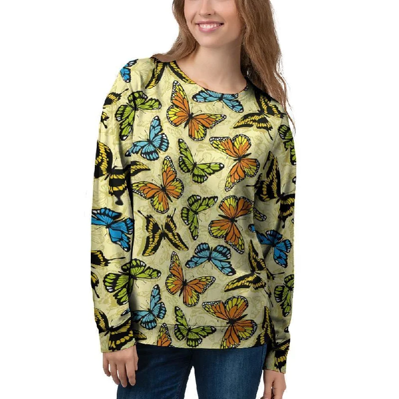 Yellow Butterfly Pattern Print Women's Sweatshirt Minimalist sweaters