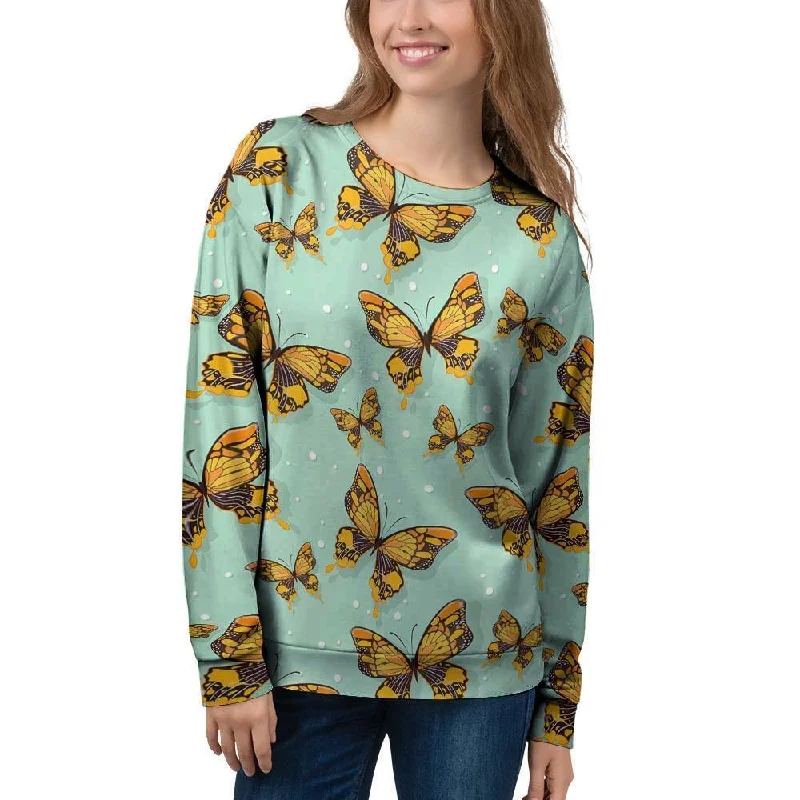 Yellow Butterfly Print Women's Sweatshirt Travel-friendly sweaters