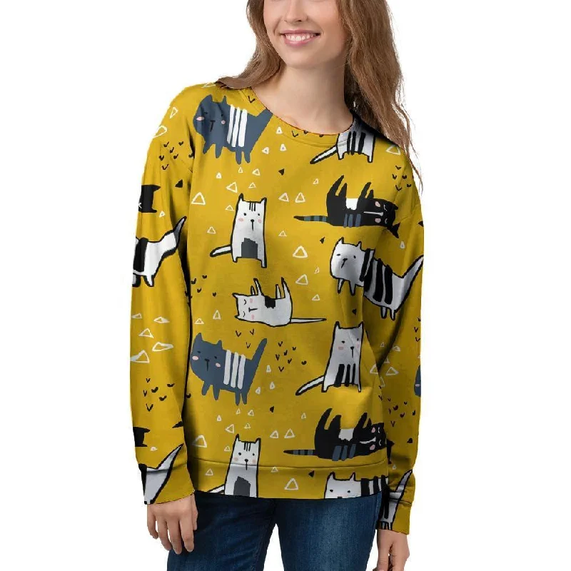 Yellow Doodle Cat Print Women's Sweatshirt Alpaca wool sweaters