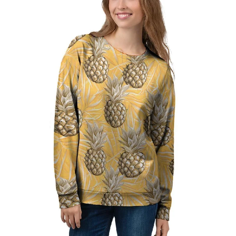 Yellow Hawaiian Pineapple Print Women's Sweatshirt Cotton sweaters