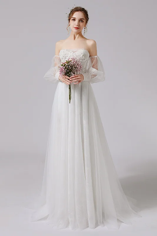 A-Line Floor Length Lace Tulle Wedding Dress CW2712 A-line Bridal Dress