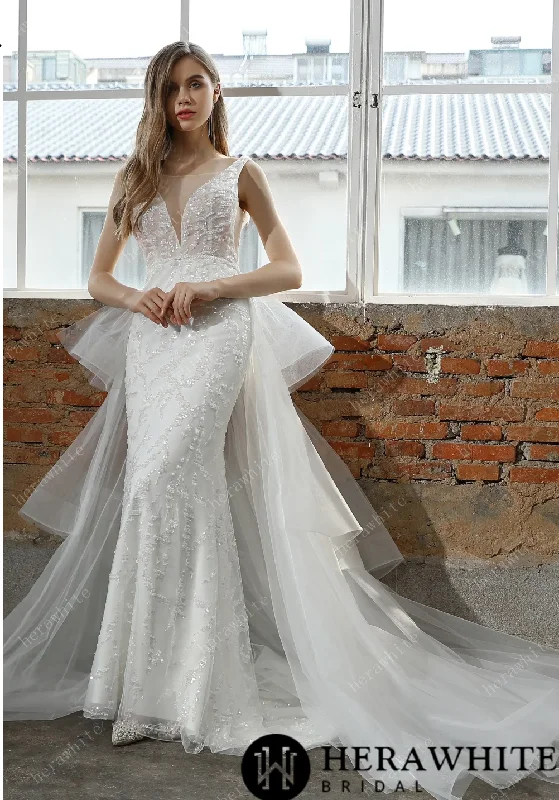 Allover Beaded Sheath Wedding Dress with a Ruffled Skirt Chic Wedding Gown