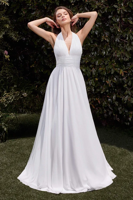 Ladivine CD372W Dress Satin Halter Neckline A-Line Bridal Gown Vintage Style Dress