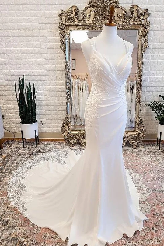 New Arrival Elegant Long Mermaid Spaghetti Straps Wedding Dress Y0149 Romantic Lace Dress