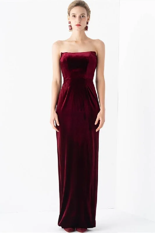 Burgundy Velvet Long Dress Tiered maxi dresses