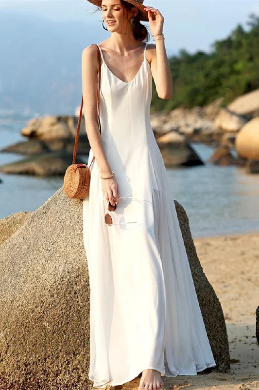 Casual White Chiffon Long Maxi Dress Best maxi dresses for casual wear