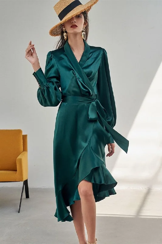 Chic Green Wrap Dress with Long Sleeves Best maxi dresses for date night