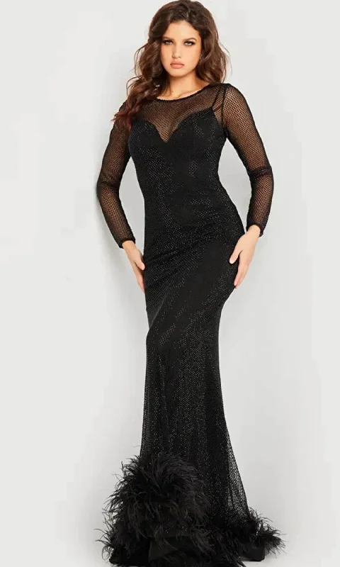 Jovani 26047 - Feather Detailed Long Sleeve Evening Dress Chic maxi dresses