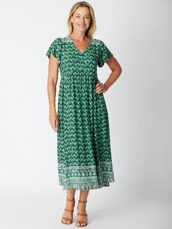 Maxi Flounce Dress- Green 30581 Denim maxi dresses