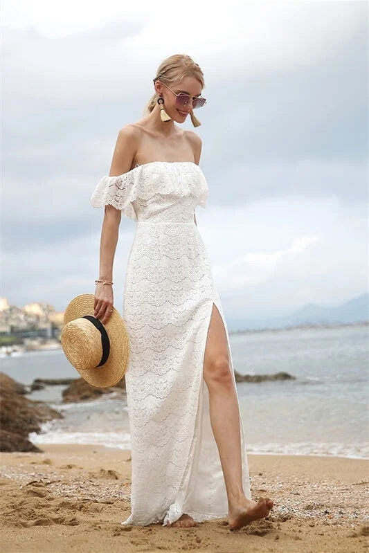 Off the Shoulder White Lace Maxi Dress High-end maxi dresses